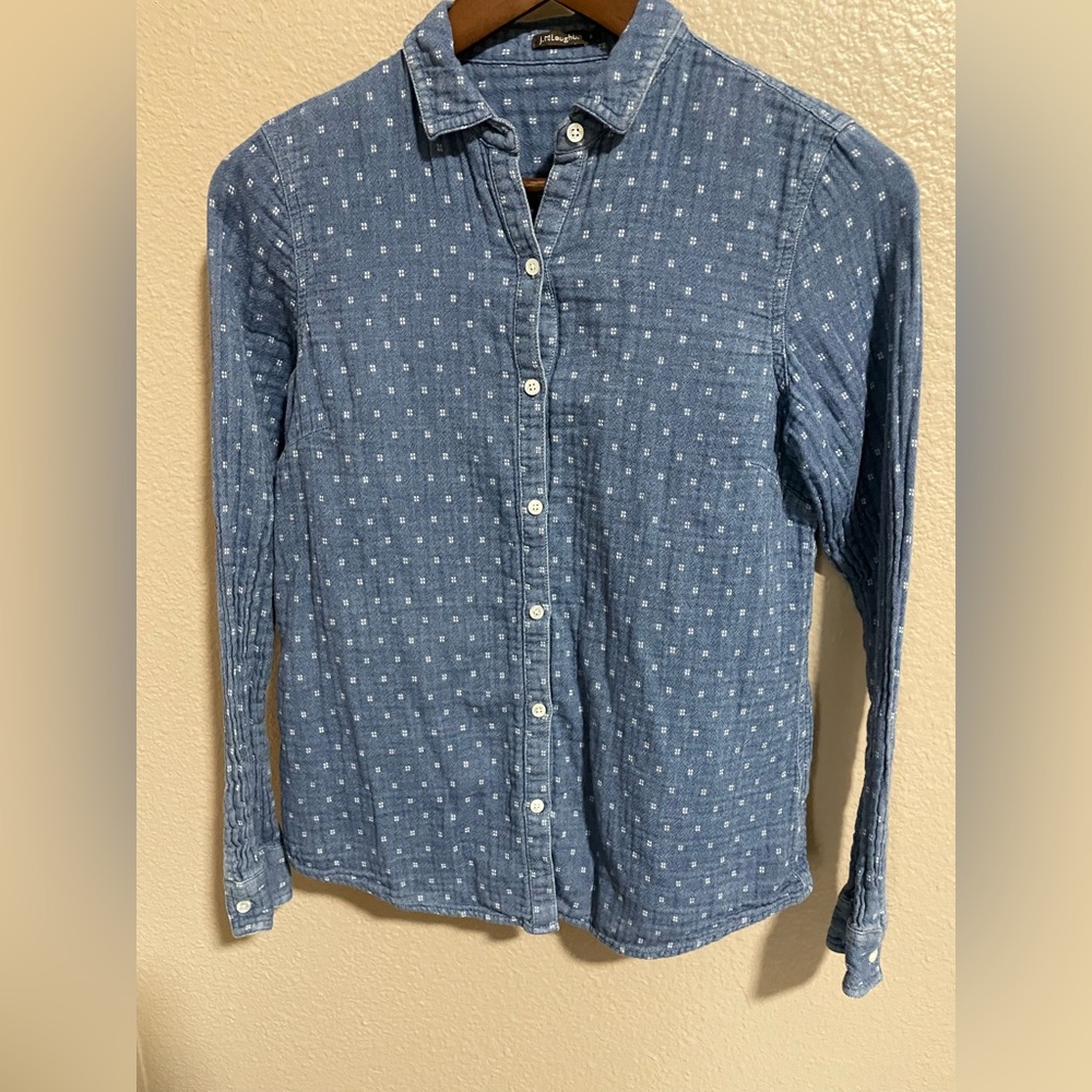J. McLaughlin Savannah Relax Fit True Indigo and White Textured Top